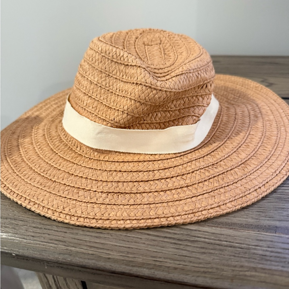 Madewell Tan Woven Sun Hat with Cream Band
